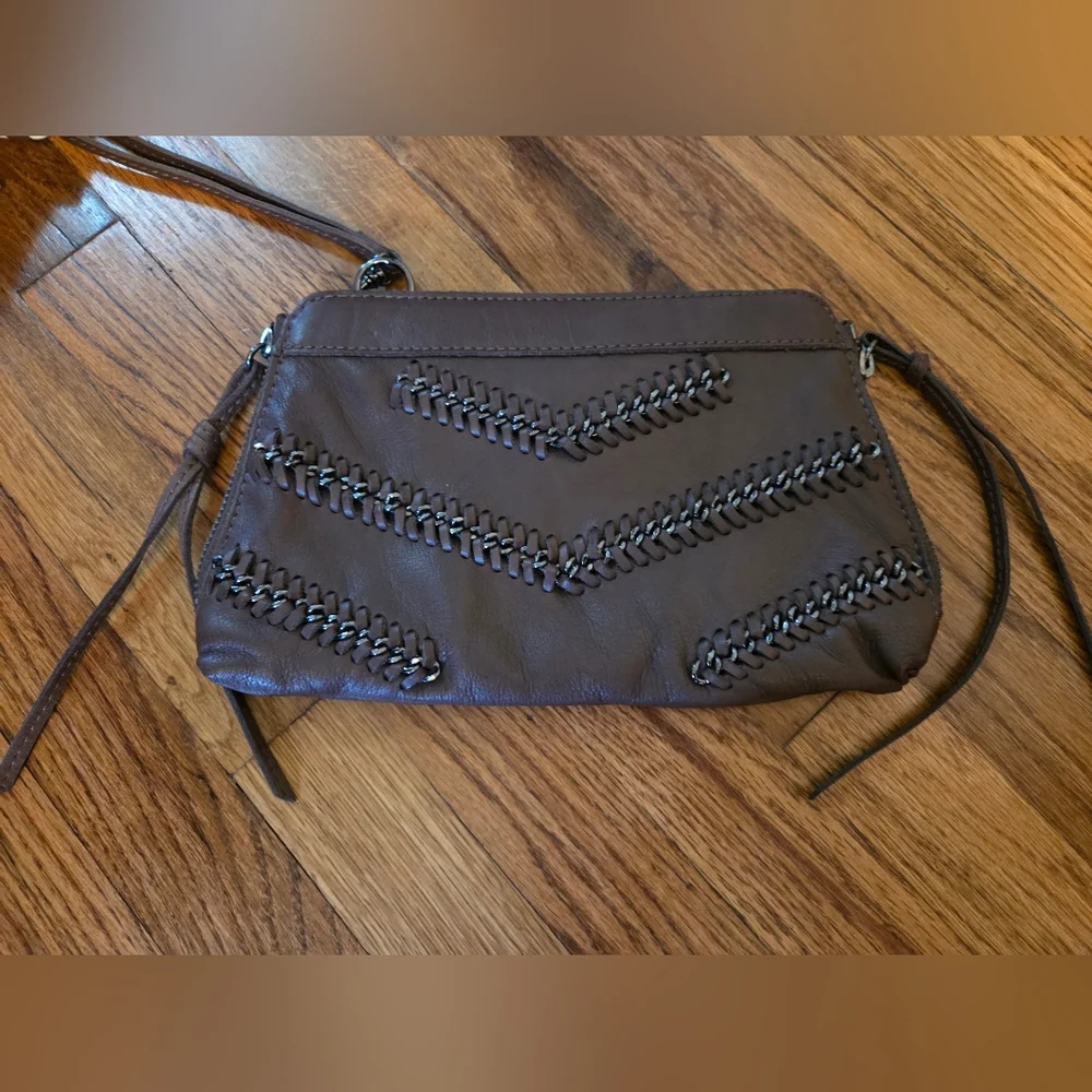 Linea Pelle Leather Wristlet Clutch in Dark Brown